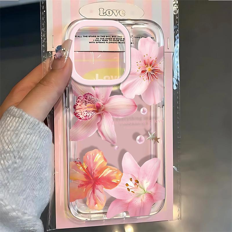 Lotus Flower Floral Transparent Tpu Shockproof Phone Case for iPhone 15 Series & More, Durable Protective Cover, Stylish Aesthetic Design