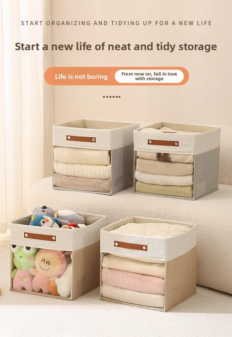 Square Storage Box with Clear Window, Non-Woven Fabric Organizer Bins, Visible Clothes Storage Container, Multifunctional Collapsible Basket for Home Closet