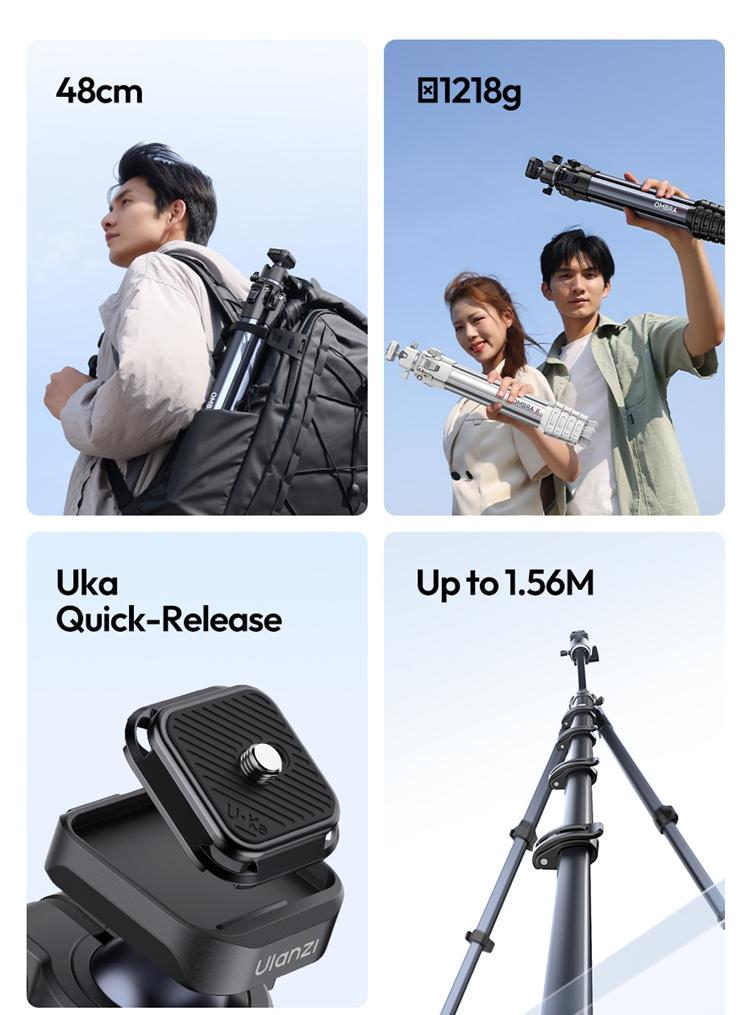ULANZI Ombra Lightweight Travel Tripod, 59" Professional 5 Section Aluminum Camera Tripod with Claw Super Quick Release Design, for Canon Nikon Sony Cameras DSLR iPhone, Max Load 17lb