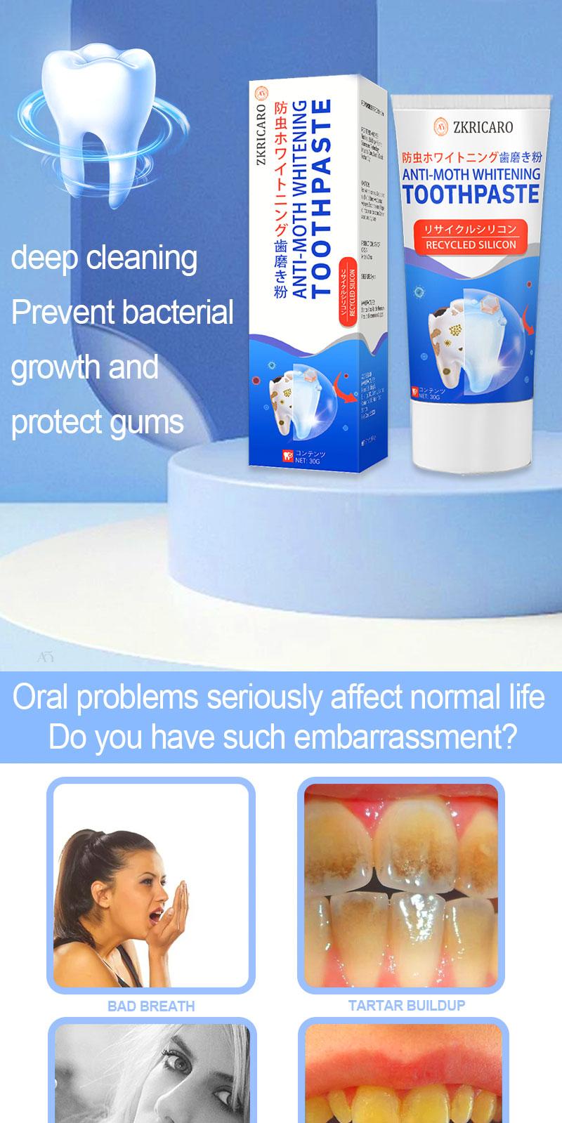 ANTI-MOTH WHITENING TOOTHPASTE, Advanced Cavity Protection & Enamel Repair Formula, Professional Teeth Whitening for a Brighter Smile, Fights Plaque & Bad Breath, Daily Oral Care for Healthy Gums, 2.11 fl.oz. Antibacterial Gentle Herbal Mint Radiant