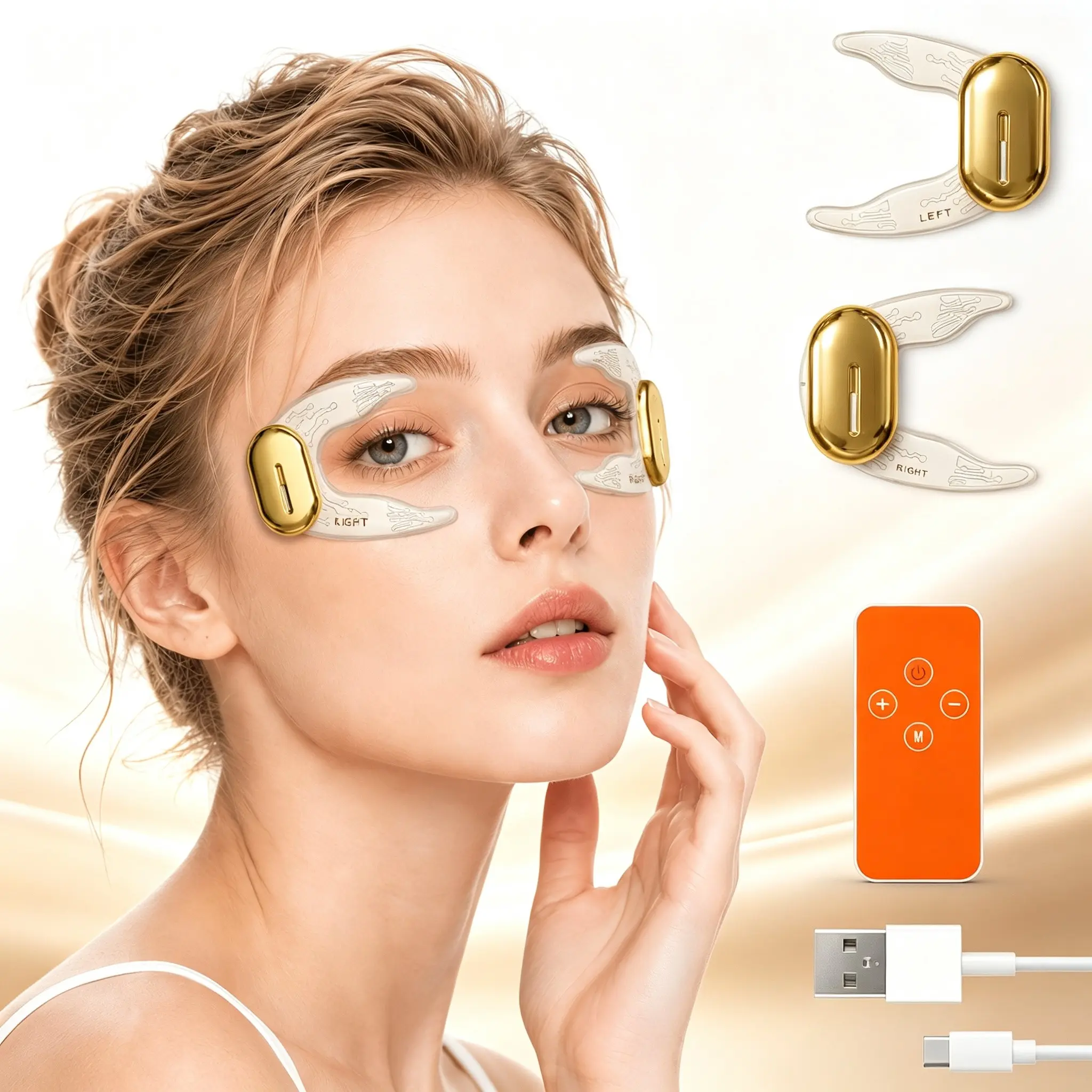 Wearable EMS Eye Patch with Remote Control, 3 Modes 9 Intensity Levels, Flexible Reusable Eye Contour Pulse Massager, Hands-Free Home Eye Beauty Care Device, Eye Beauty Devices