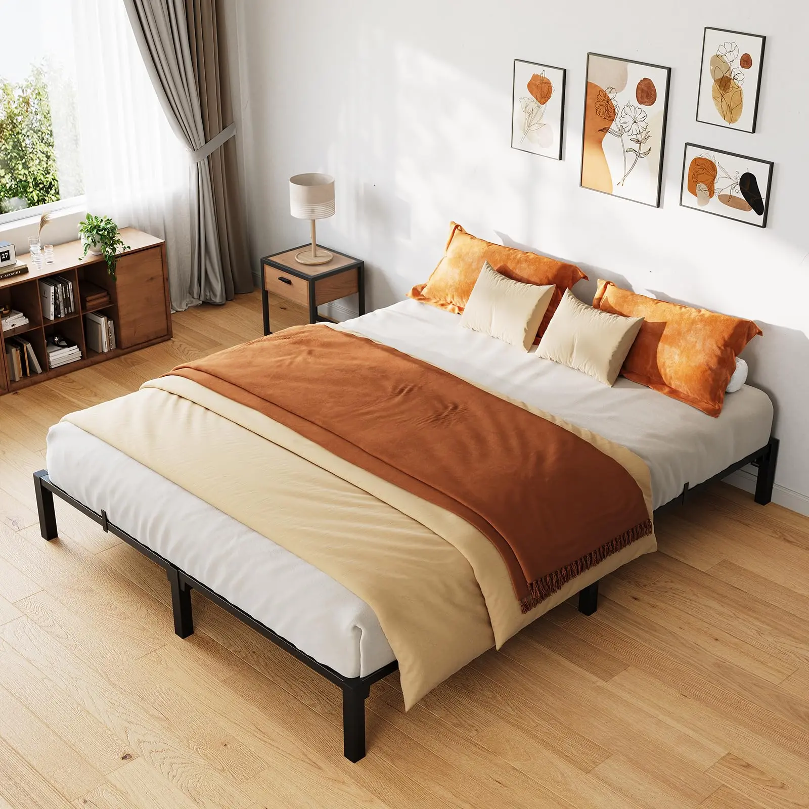 Garvee Heavy Duty Metal Platform Bed Frame - 6" to 16" Low Profile, Steel Slats, 800 lbs Capacity, No Box Spring Needed - Twin/Full/Queen/King