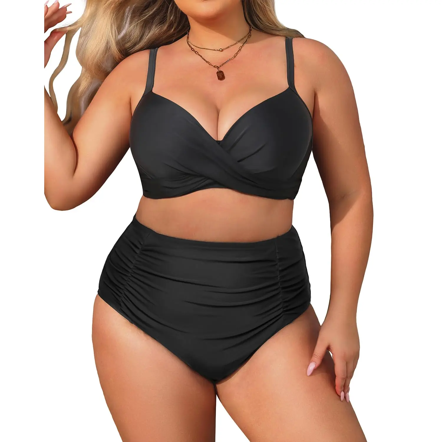 Aqua Eve Women Plus Size Underwire Bikini Two Piece Swimsuit High Waisted Tummy Control Bathing Suit