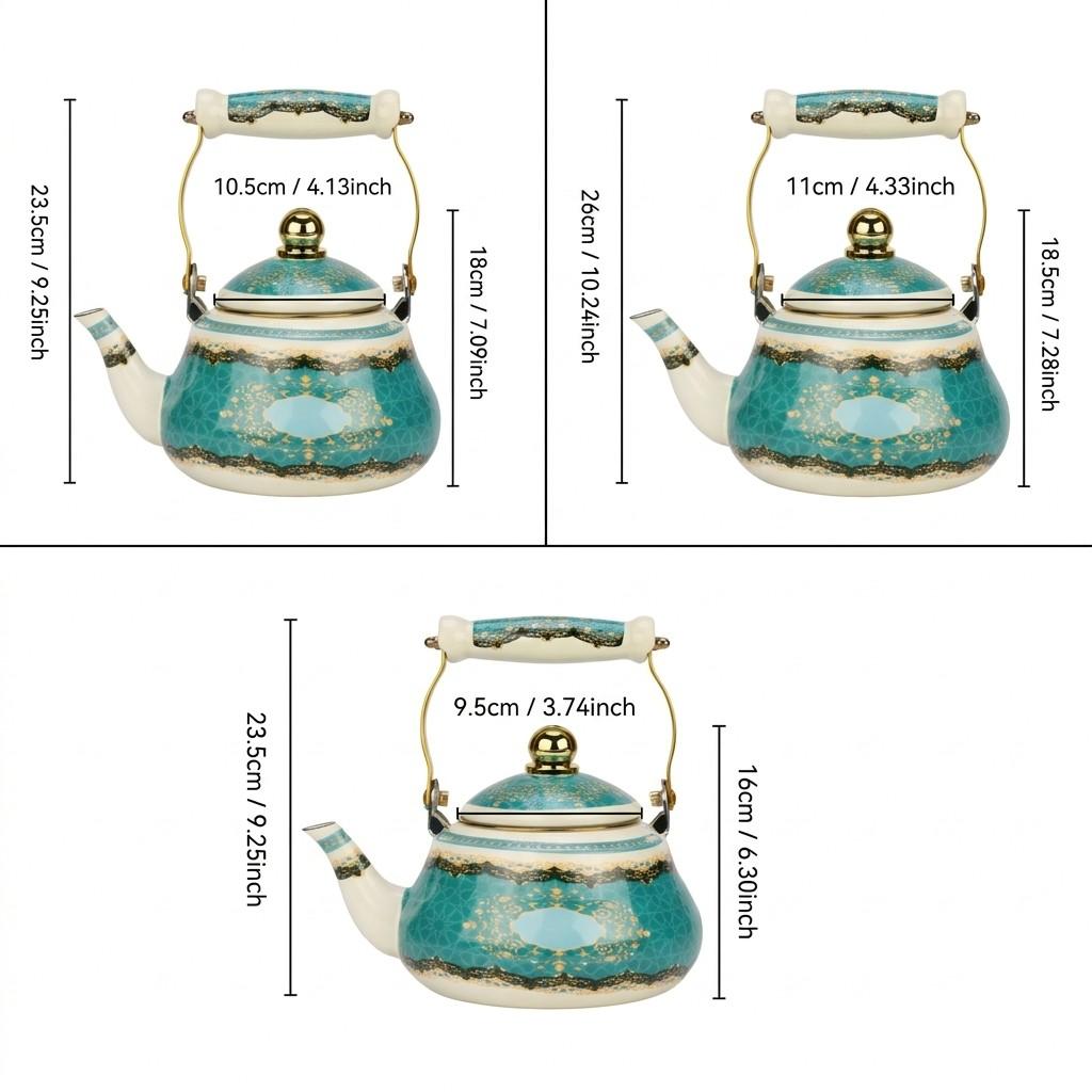 Enamel Tea Kettle with Ceramic Handle, Floral Design, 1.5L-2.5L Capacity, Suitable for Stove & Electric Cooker, Home & Outdoor Use