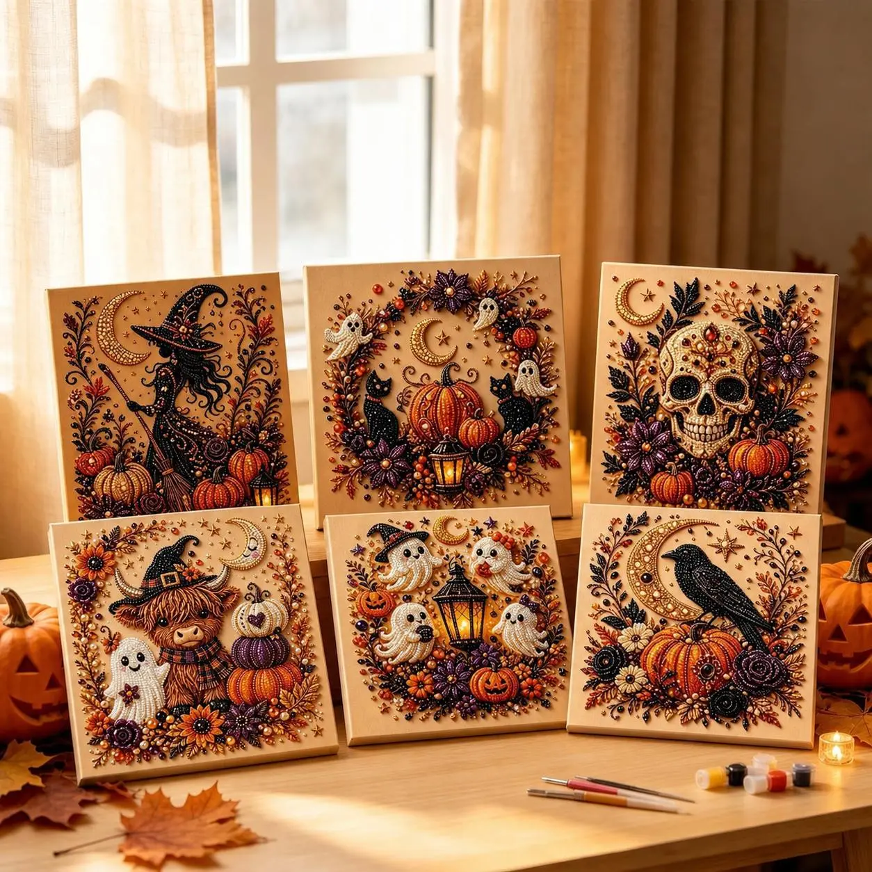 Halloween Pearl Diamond Painting DIY Kit, Spooky Cute 3D Bead Art Crafts, DIY Fall Home Wall Decor, Beginner Friendly Seasonal Holiday Party Gift for Adults, Diamond Art, Pearl Beads