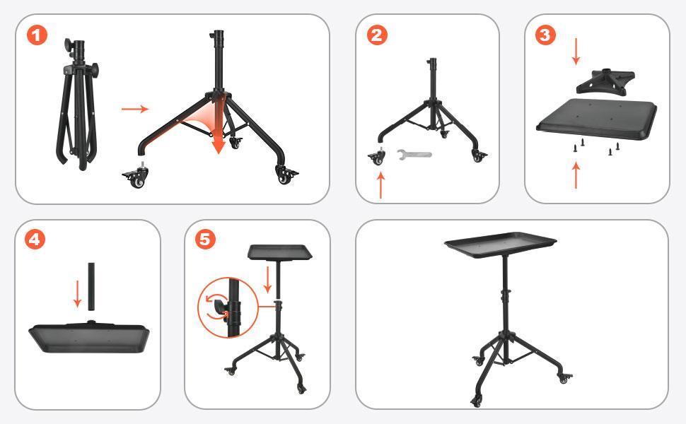 Salon Tray Cart Salon Rolling Tray, Tattoo Tray with Wheels Adjustable Height, Service Storage Tray Trolley for Beauty Clinic Spa