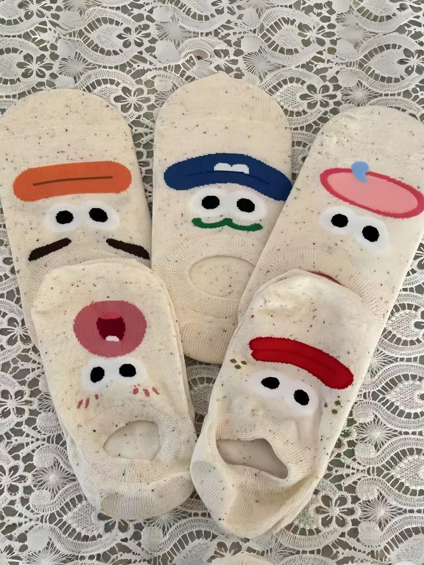 5 Pairs Spring Summer Fall New Cute Funny Weird Socks, Couple Personality Tiktok Trendy, Adorable Cartoon 3D Eyes Boat Socks