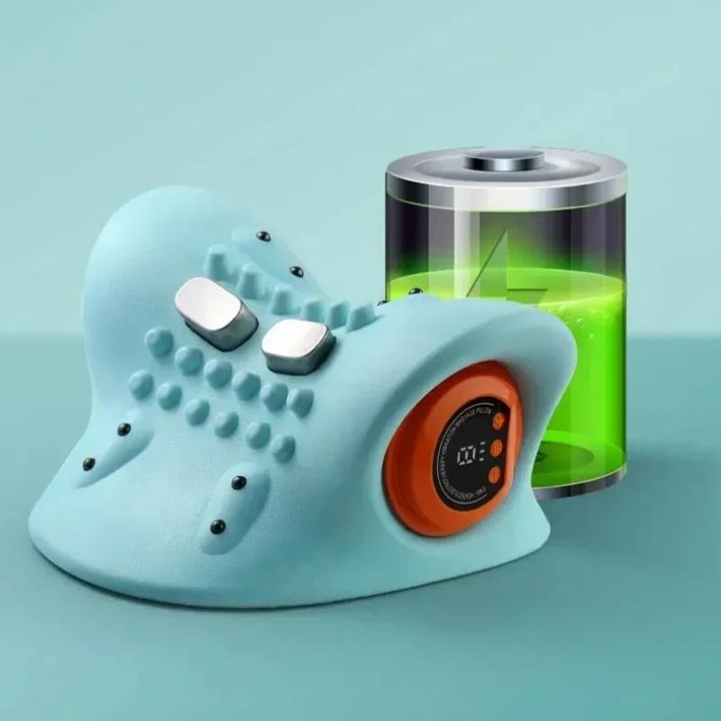 Electric cervical traction massager, neck massager, EMS relaxation and heating kneading massage pillow, ergonomic headrest, for adult neck repair traction, electric neck and head acupoint massage, home relaxation tools, USB charging