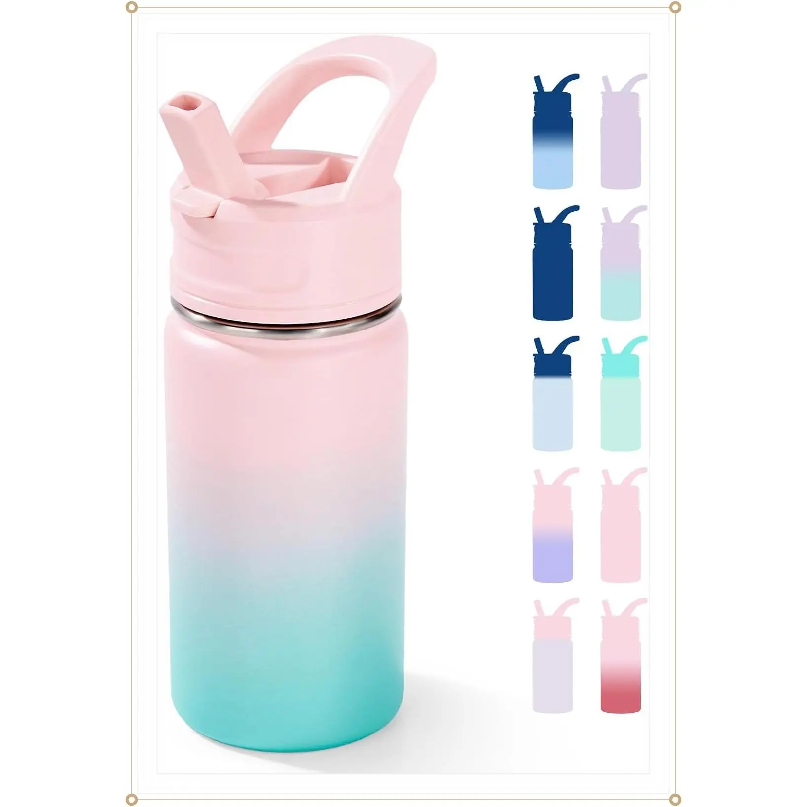 12oz Kids Water Bottle with Straw for School, Stainless Steel Vacuum Insulated Toddler Bottle for Boys & Girls, Leak-Proof, BPA-Free, Bubble GumGift