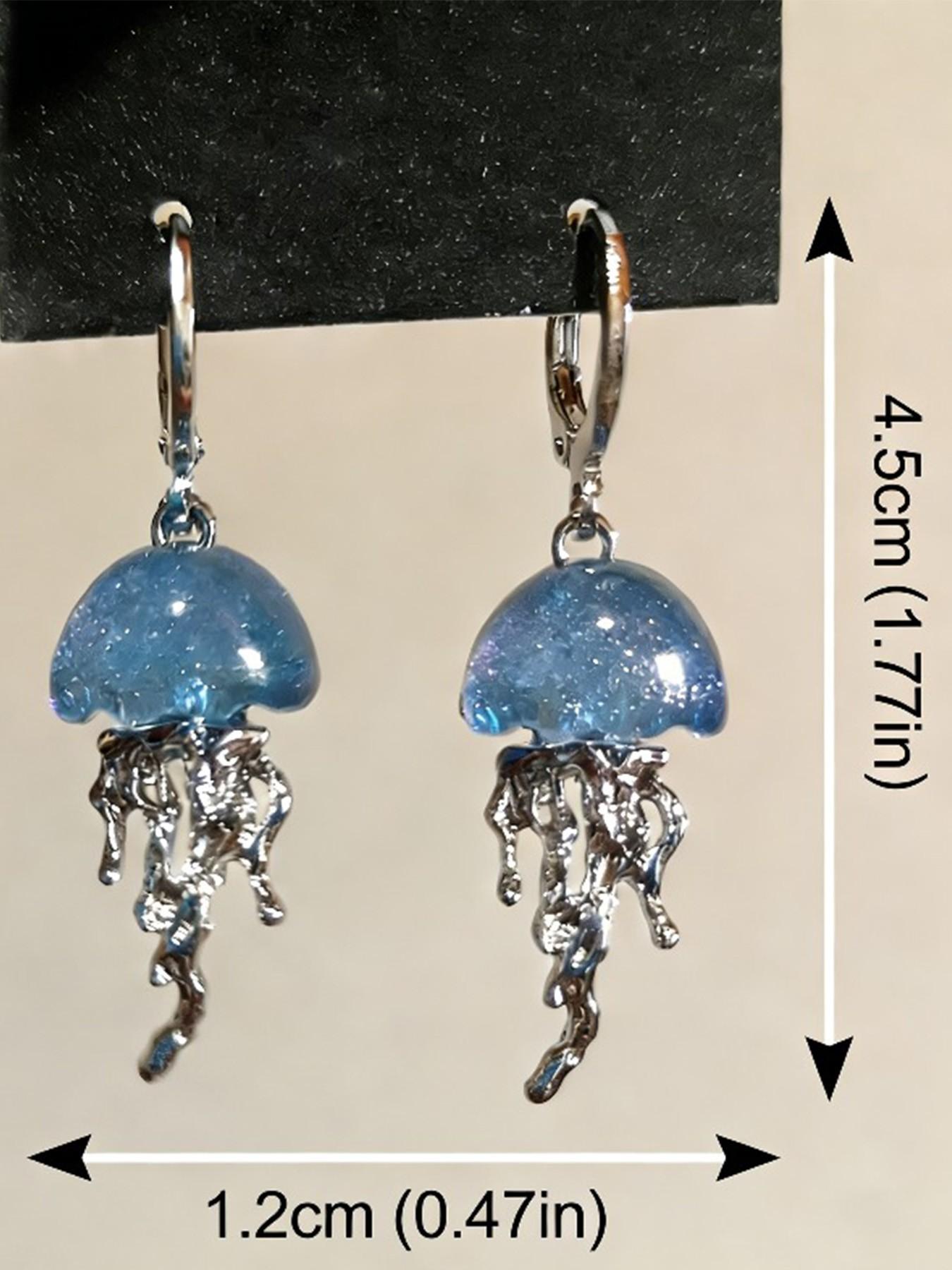 Y2K Cute Blue Jellyfish Ocean Theme Pendant Earrings, Charming Aesthetic Jewelry Accessories for Women and Girls, Trendy Fashion Jewelry