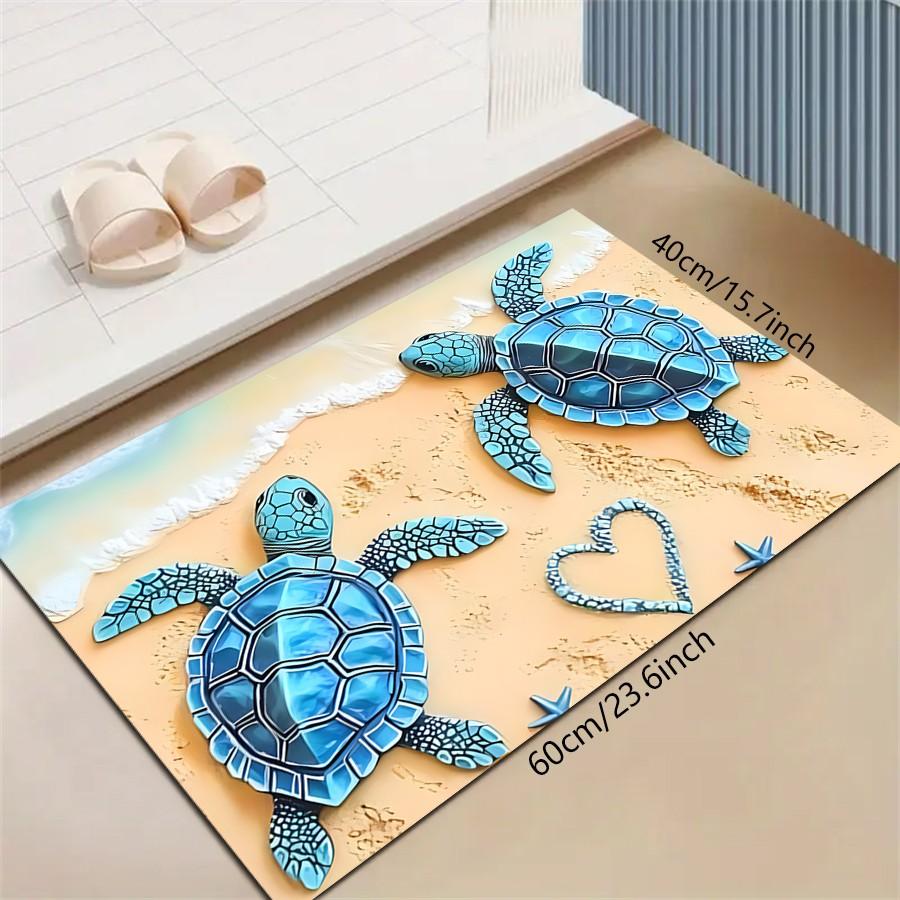1PC Ocean-inspired Blue Turtle Pattern Anti-slip Bathroom Mats, Soft and Comfortable Bathroom Floor Mats, Bathroom Decorations, Kitchen Carpets, Suitable for Laundry Rooms, Bedrooms, Shower Rooms, Indoor Mats etc