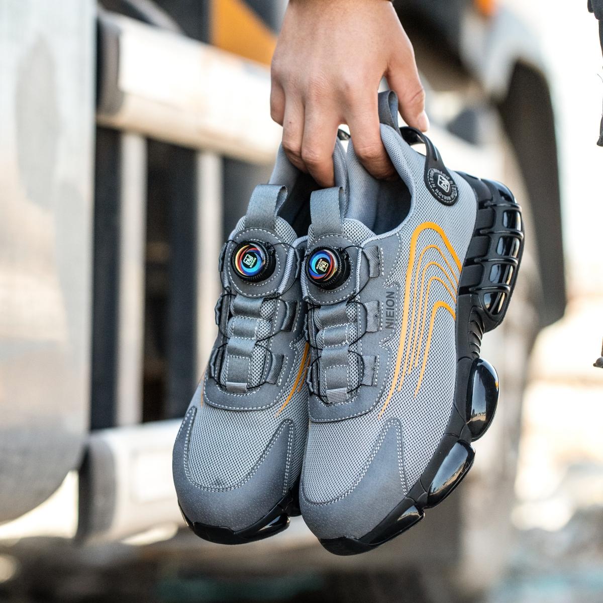 Safety Shoes Work Shoes Steel Toe Caps Anti Smash And Anti Puncture Breathable Mesh Surface Air Cushioned Sole for Comfortable Wear Resistance Rotating Button Design Men's Safety Shoes Women's Safety Shoes Construction Site Work Shoes