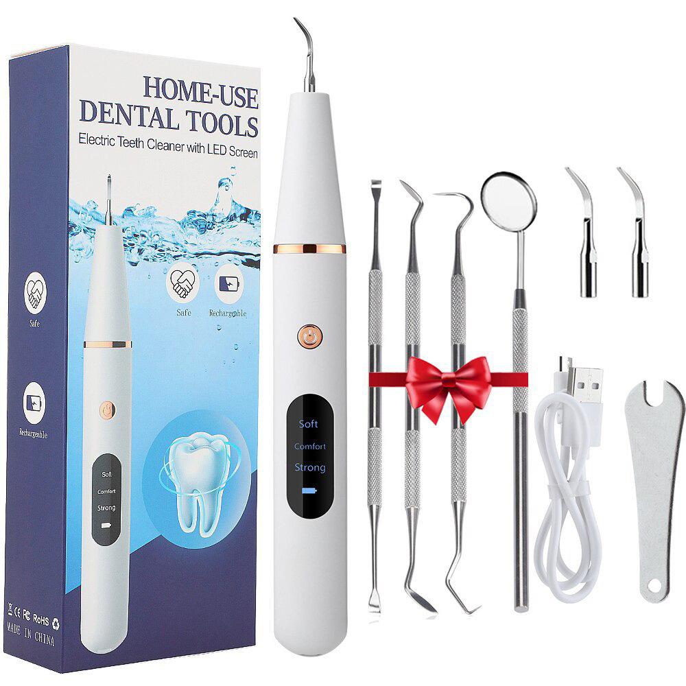 Portable Electric Tooth Cleaner, 1 Box Rechargeable Teeth Polisher with LED Light & Tooth Tools & Replacement Heads, Dental Oral Irrigator