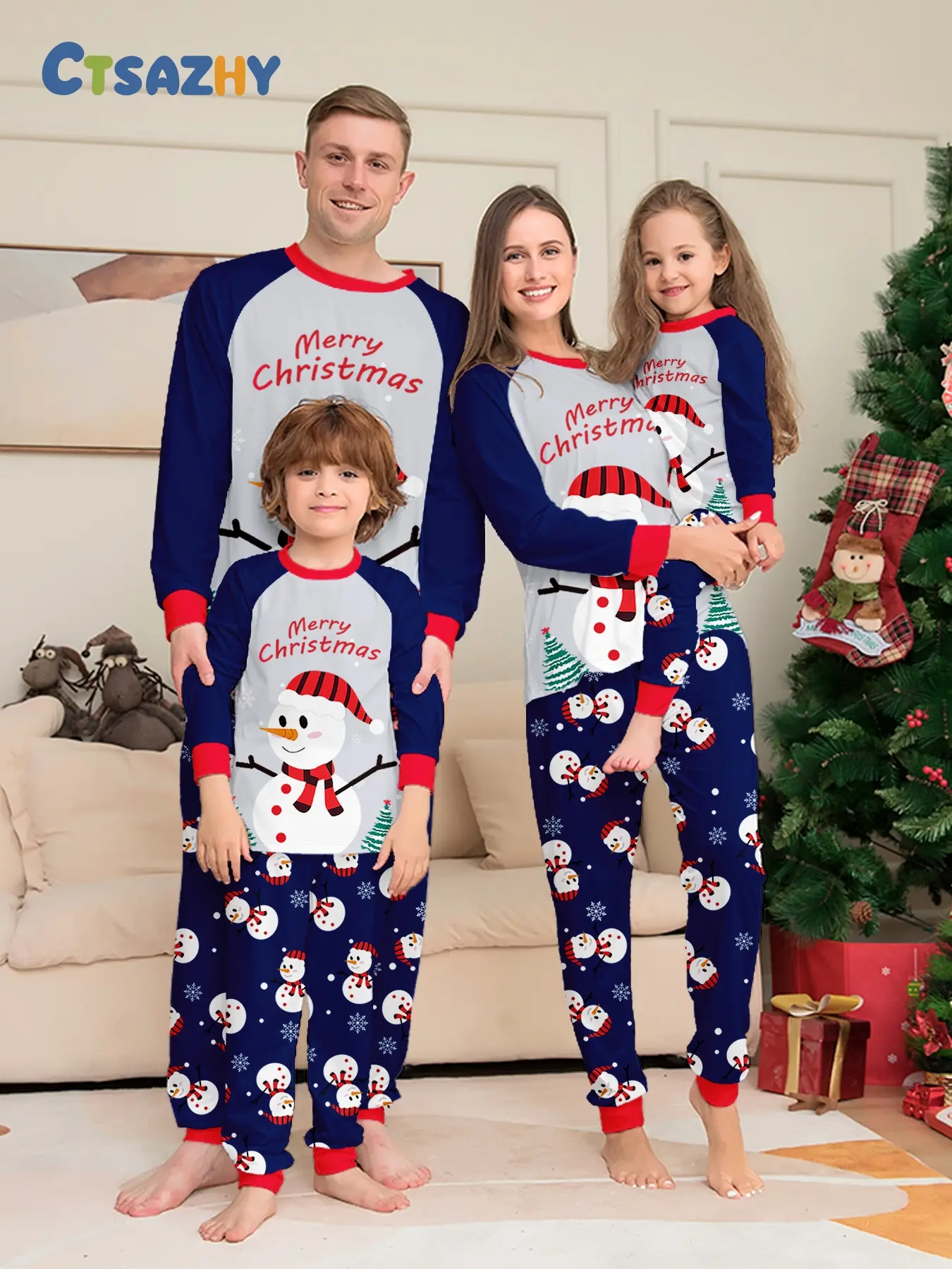 Family Christmas Pajama Set, Soft Breathable Knit Fabric, Long Two-Piece Set, Perfect for Holiday Photos, Party Wear, Daily Sleepwear