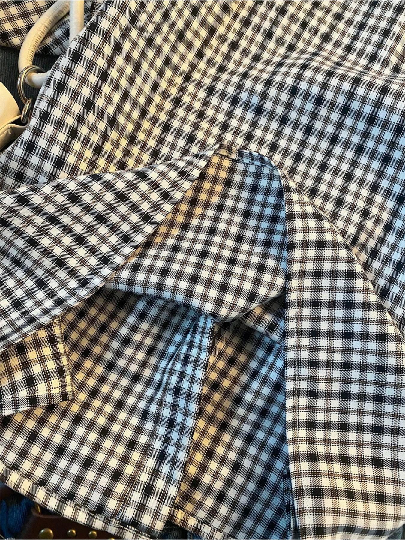Women's Casual Retro Vintage Plaid Short Sleeve Shirt Blouse, Polo Neck Design, Comfortable Style, Casual Collared Top, Ideal for Daily Wear, Back-To-School Season, Casual Basic Top