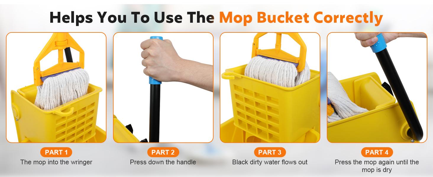 Commercial Mop Bucket with Side Press Wringer on Wheels, 35Qt,Yellow Including One Commercial Mop system