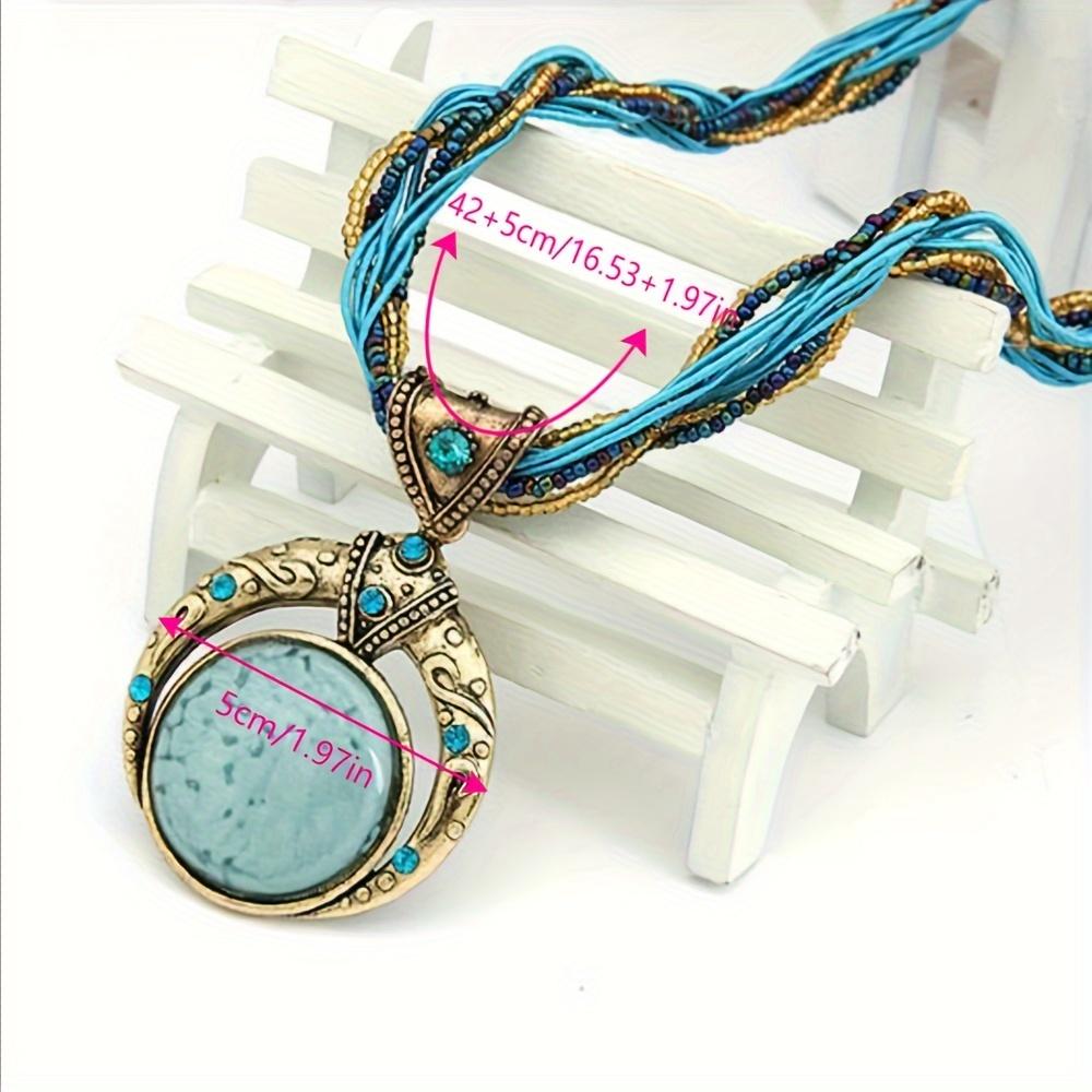 1Pc Elegant Classic Handmade Bohemian Pendant Necklace, Round Faux Gem Alloy Jewelry, Fashion Accessories for Women, Suitable for Party, Festival & All Seasons