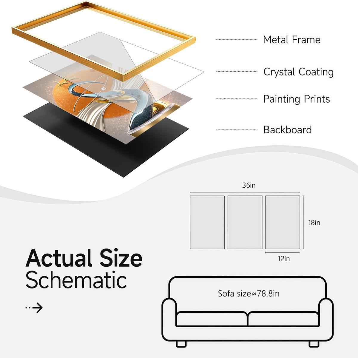 3 Counts Aluminum Alloy Framed Painting, Modern Abstract Geometric Sculpture Art Pictures, Home Decoration For Living Room, Bedroom, Office, Restaurant, Hallway Wall Decor, Odorless Print Artwork, Luxury Perfect Gift For Friends And Family