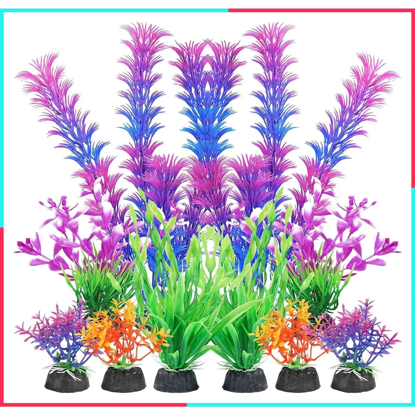 Purple Artificial Aquarium Plants, Plastic Fish Tank Decorations, 10 Pieces