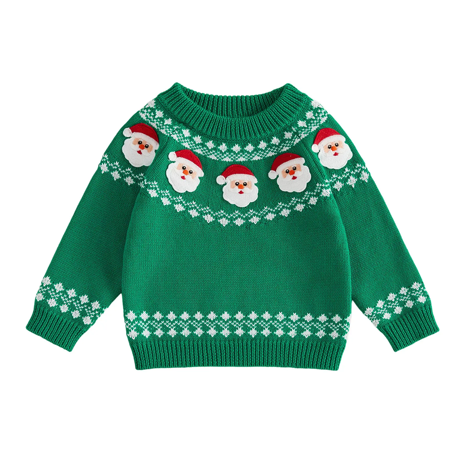 Meihuida Toddler Baby Little Boy Girl Christmas Sweater Classic Santa Claus Embroidered Knit Pullover Long Sleeve Jumper Tops Winter Warm Clothes 0-5 Years