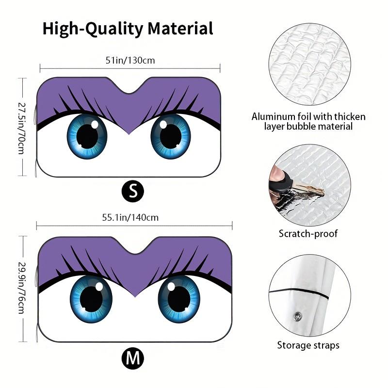 Creative Cartoon Eyes Car Sunshade, UV Protection, Foldable, Polyester, Fits RV and Suv, Front Windshield Protector, All Seasons