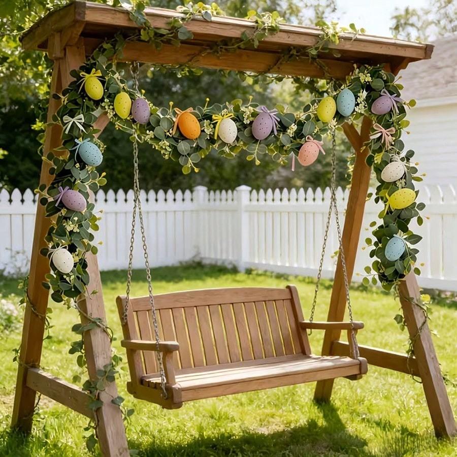 10pcs Easter Egg Eucalyptus Vine Set, Realistic Eucalyptus Leaf Colorful Spotted Foam Eggs Hanging Decor, Spring Festival Party Atmosphere Decoration