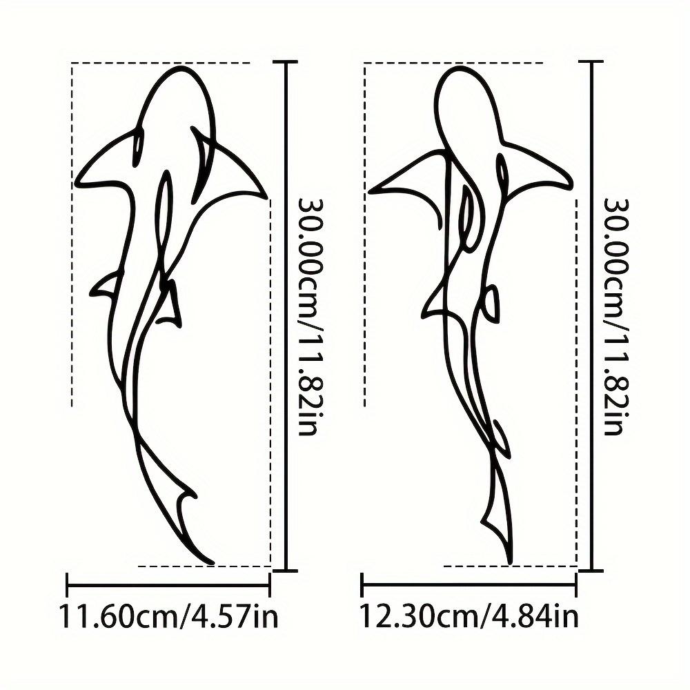 Modern Minimalist Shark Animal Design Metal Wall Art Set, Artwork, Indoor Beach Room Decor, Large Vertical Hanging Decoration, No Feathers, Halloween Theme