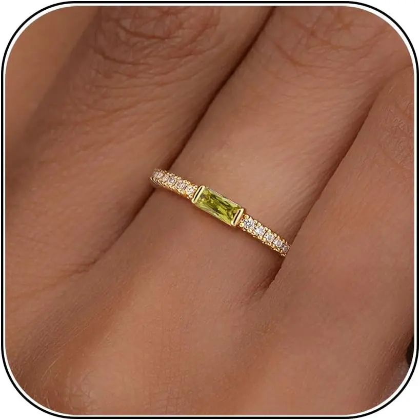 Birthstone Gold Rings for Women Non Tarnish 14K Gold Plated Eternity Stackable Rings Dainty CZ Gemstone Engagement Rings Wedding Band Jewelry Gifts Sizes 4-10