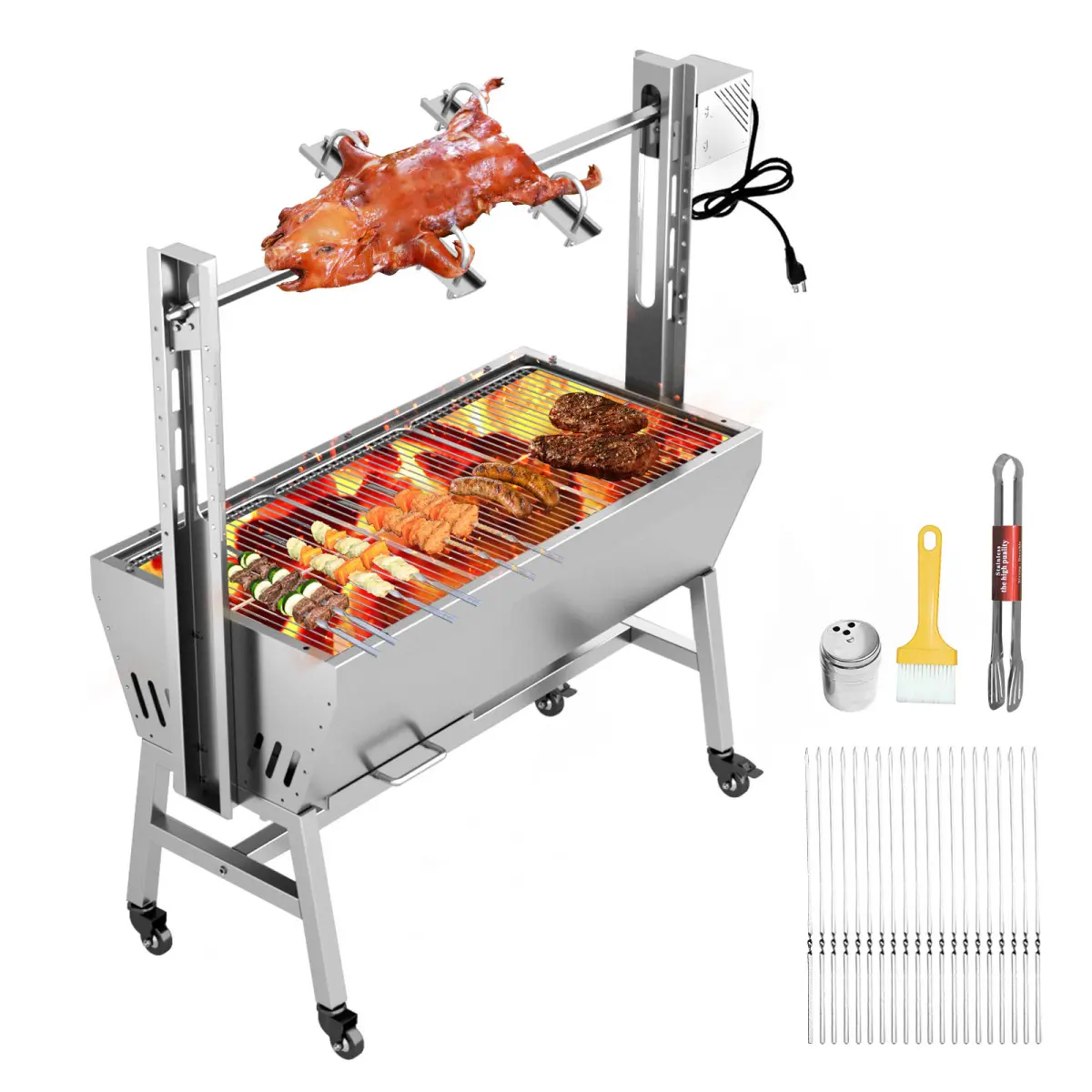 60kg Sturdy Stainless Steel Charcoal Lamb Roaster Oven, Baffle-Free, for Household, Commercial Food Processing