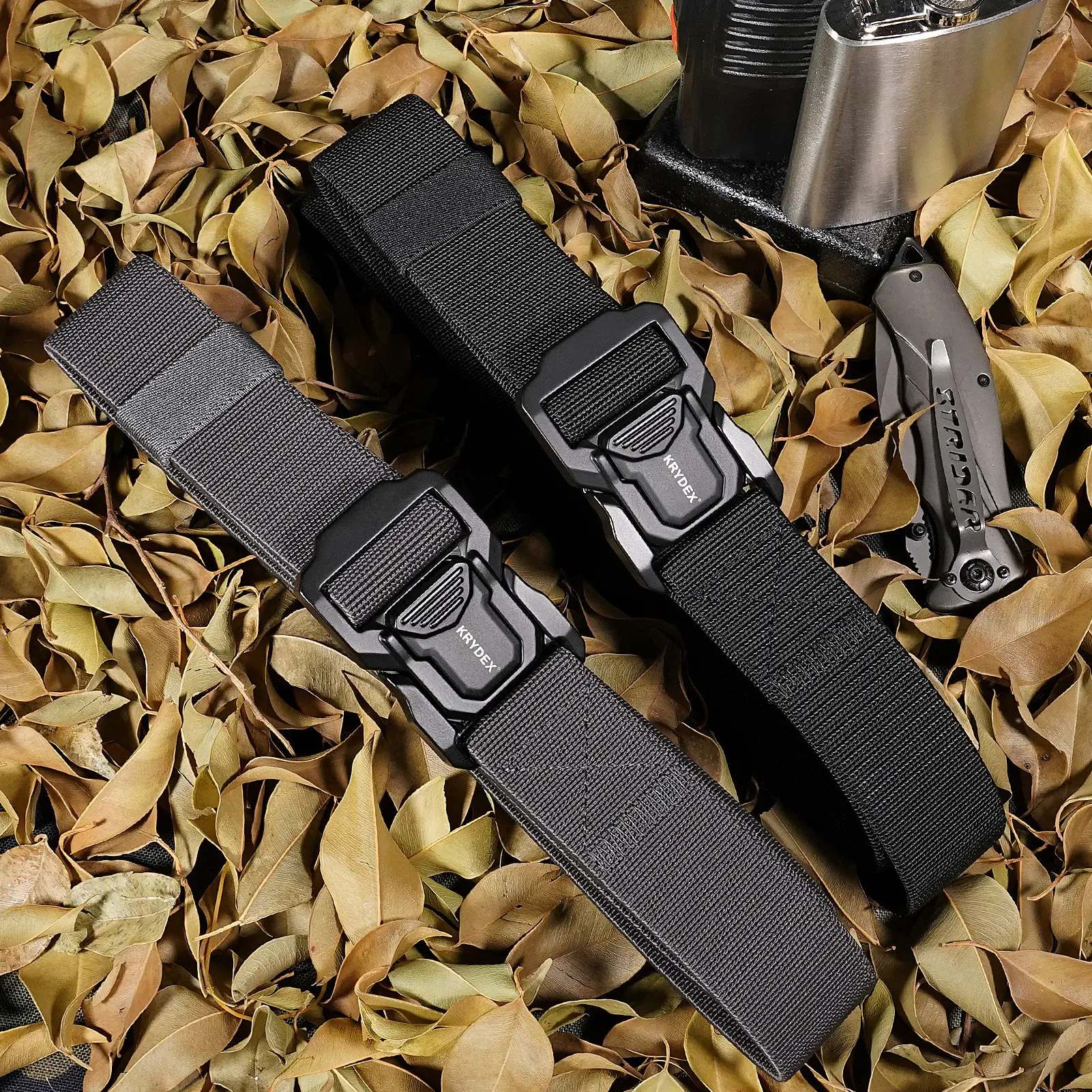 KRYDEX Tactical Stretch Nylon Belt - 1.5 in Unisex Adjustable Size EDC Belt with Auto Buckle for Tactical Gear Use