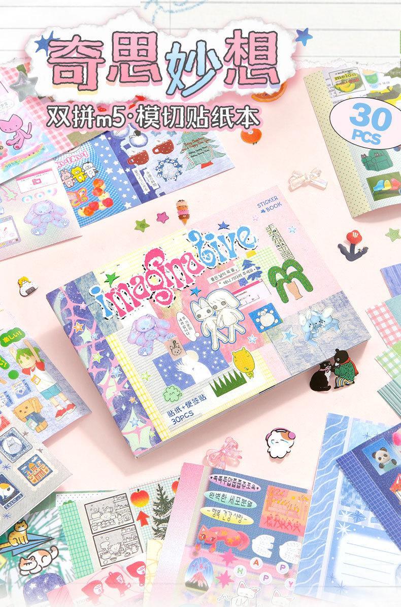 30Pcs Cute Sticker Book Laptop Decorative Stickers Aesthetic Scrapbooking Journaling Stickers Kids Gift Korean Stationery