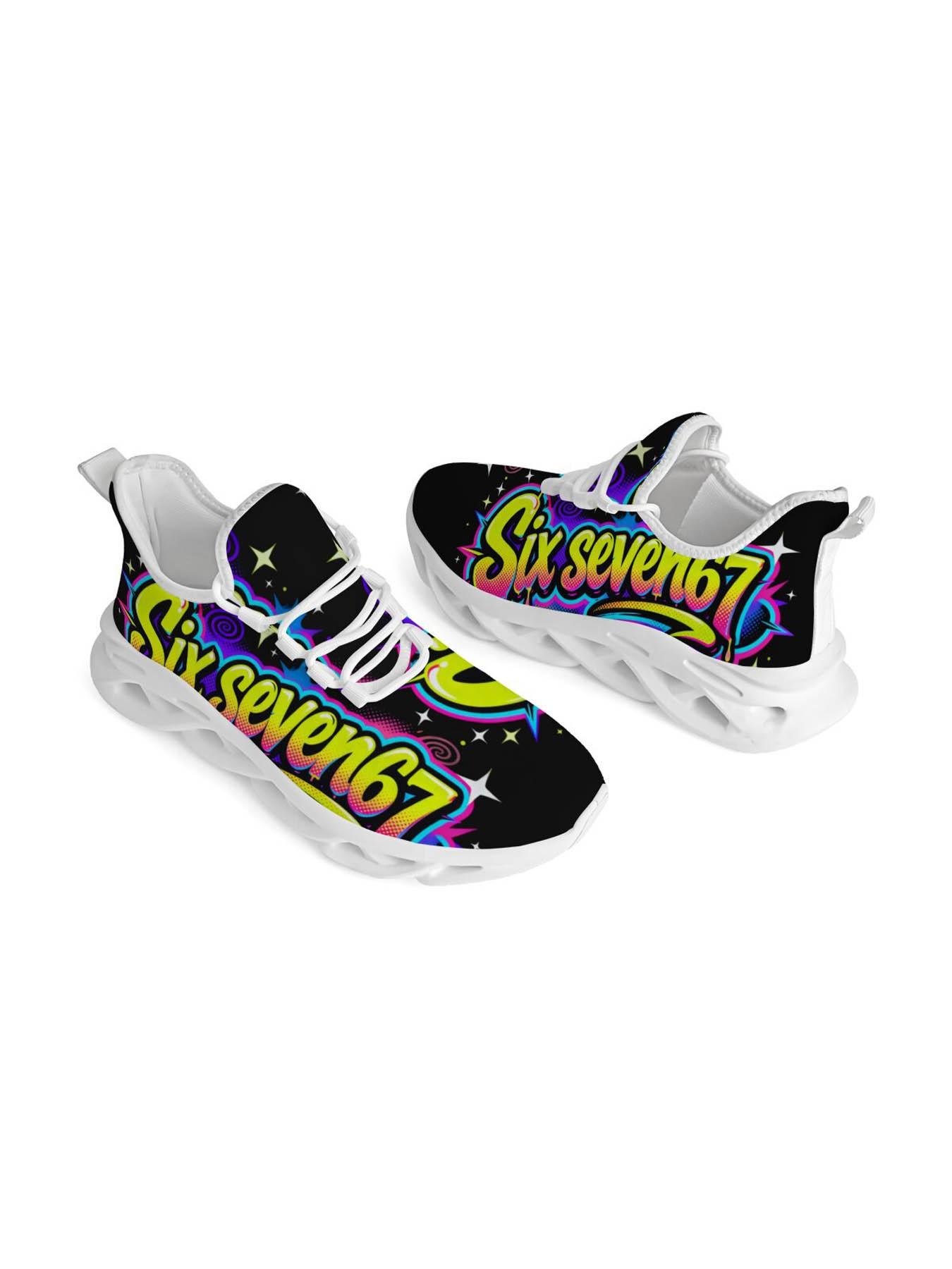 Exclusive Men's Colorful Sports Shoes, Abstract Art Print, Graffiti Style, Comfortable Thick Sole, Breathable Design, Street Fashion