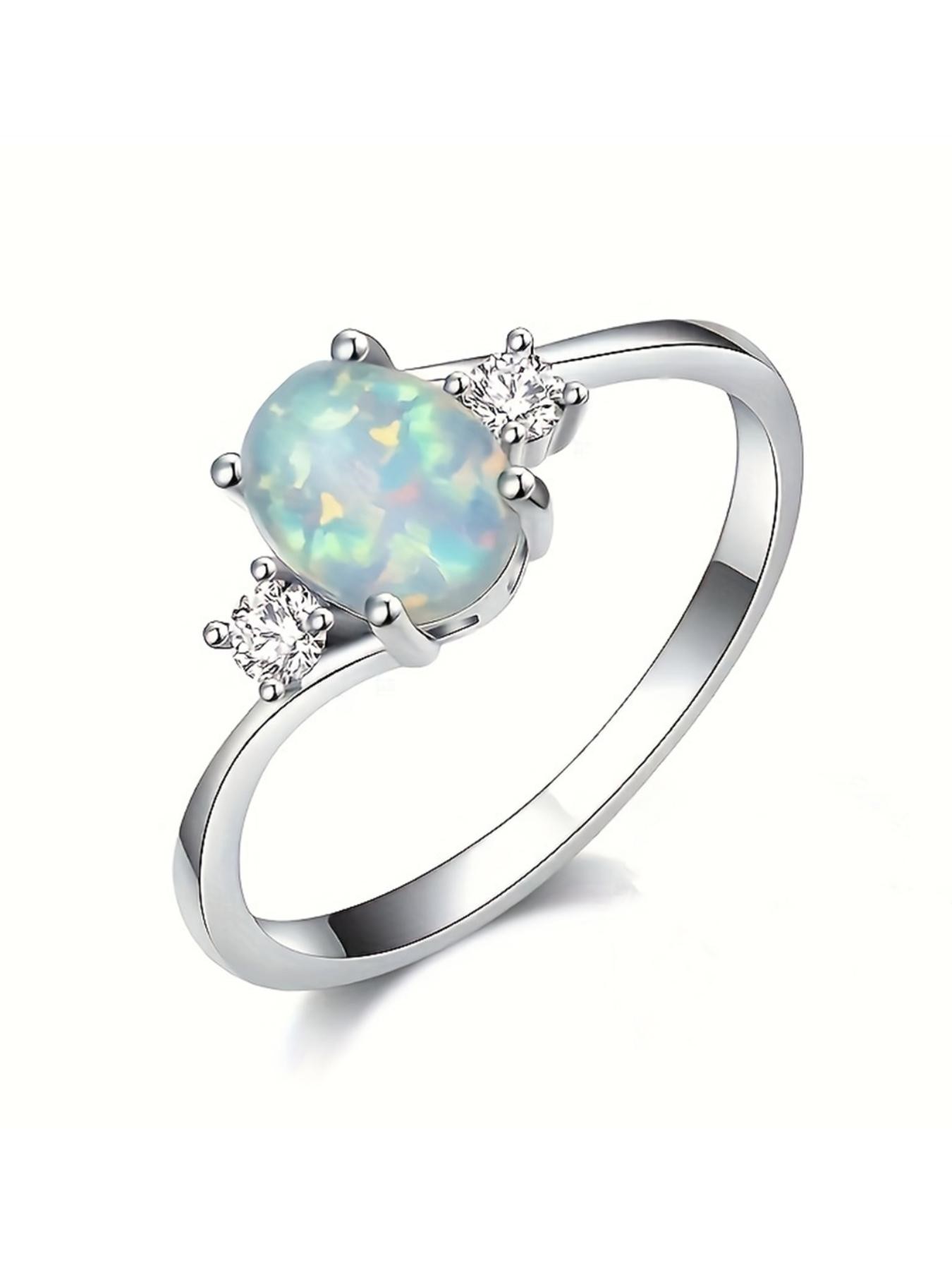 Elegant Synthetic Opal Beautiful Rings for Women Delicate Jewelry Perfect for Engagement Weddings Party, Daily Wear Anniversary Gift （with box）