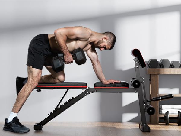 Bearbro Foldable Workout Bench, Adjustable Weight Bench with Leg Extension, Preacher Pad, Extended Headrest, 880LBS Collapsible Bench for Home Gym Full Body Workout Strength Training