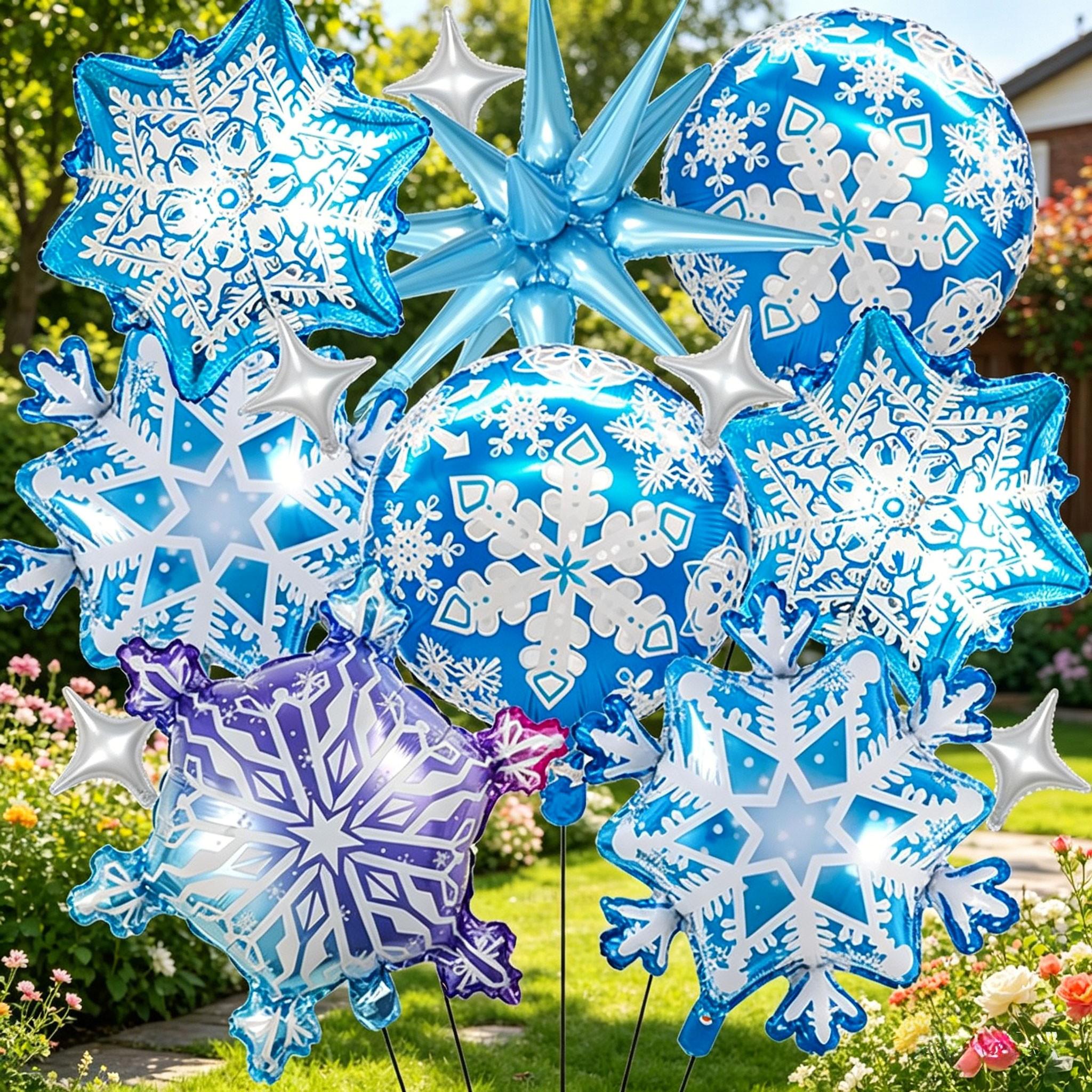 18 Inch Snowflake Aluminum Foil Balloons Party Set, Winter Wonderland Decor, Includes Explosive Stars, Perfect for Kids' Parties, Christmas, Cosplay