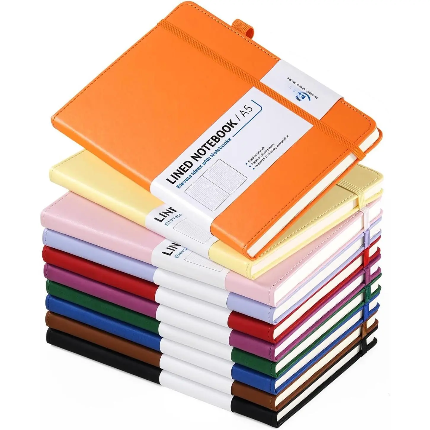 Hardcover Journal Notebooks 10 Pack A5 Lined Journals Bulk 5.8 x 8.4 Inch 160 Pages/80 Sheets 10 Colors College Ruled with Pen Loop Notebooks for Work, Writing, Note Taking