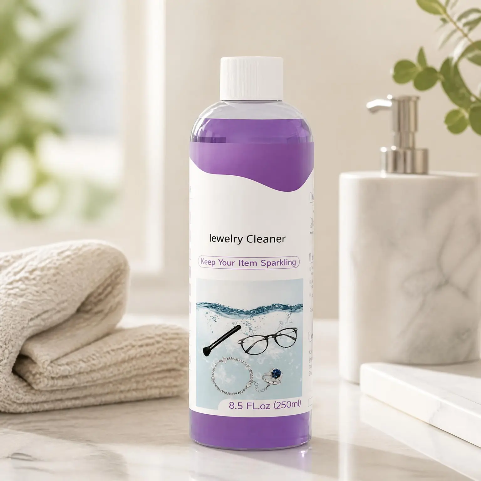 Upgraded Jewelry Cleaner Solution, New Formula for All Ultrasonic Cleaners, 8.5 oz (250 ml), Enhanced Cleaning Effect, Multi-Purpose for Silver, Gold, Diamond Rings and EyeglassesGift