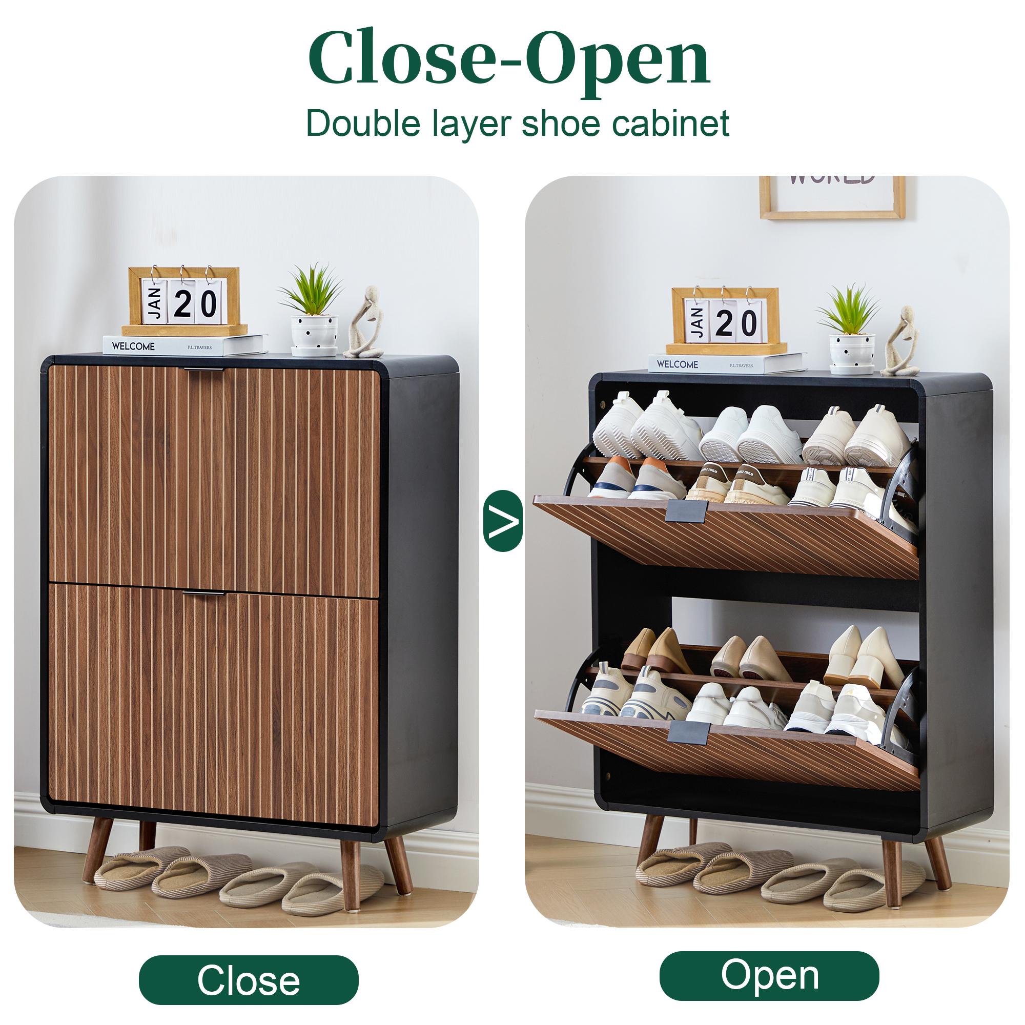 Giratree Modern Mid-Century Wooden Shoe Cabinet, Fluted Design with 2 or 3 Drawers, Stylish Storage Organizer for Entryway, Hallway, or Living Room Giratree Modern Mid-Century Wooden Shoe Cabinet, Fluted Design with 2 or 3 Drawers, Stylish Storage Organizer for Entryway, Hallway, or Living Room