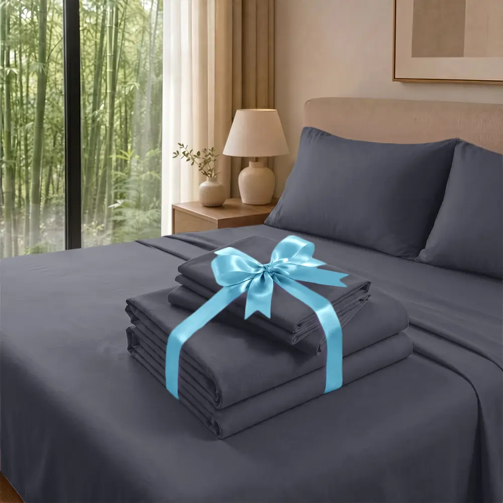 MUXHOMO 3/4pcs Bamboo Bed Sheet Set - Cooling Soft, Lightweight and Breathable, Deep Pocket 16" Fitted Sheet, Flat Sheet and 2 Pillowcases