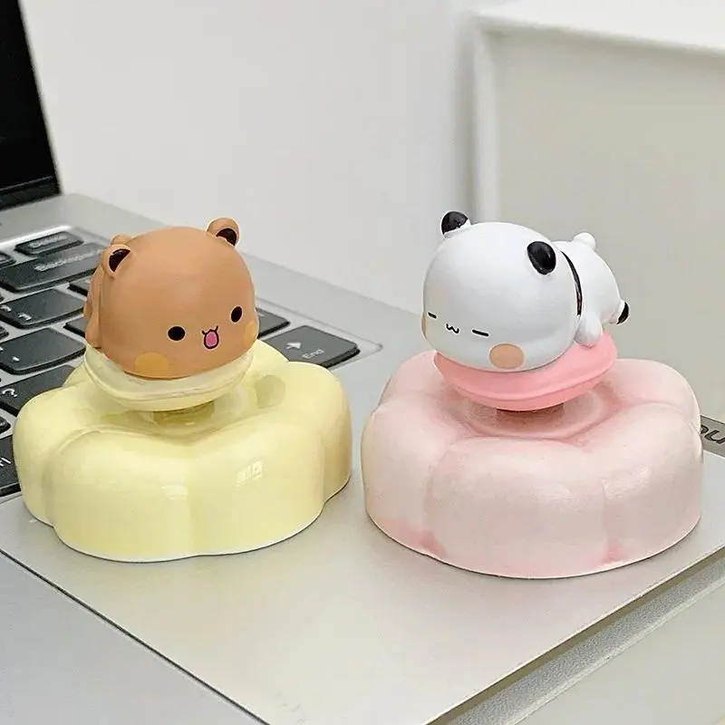 Rotating Cute Panda Bear Figure Gift Car Interior Board Ornament Bubu Dudu Ornament Kawaii Cartoon Miniatures Home Decor