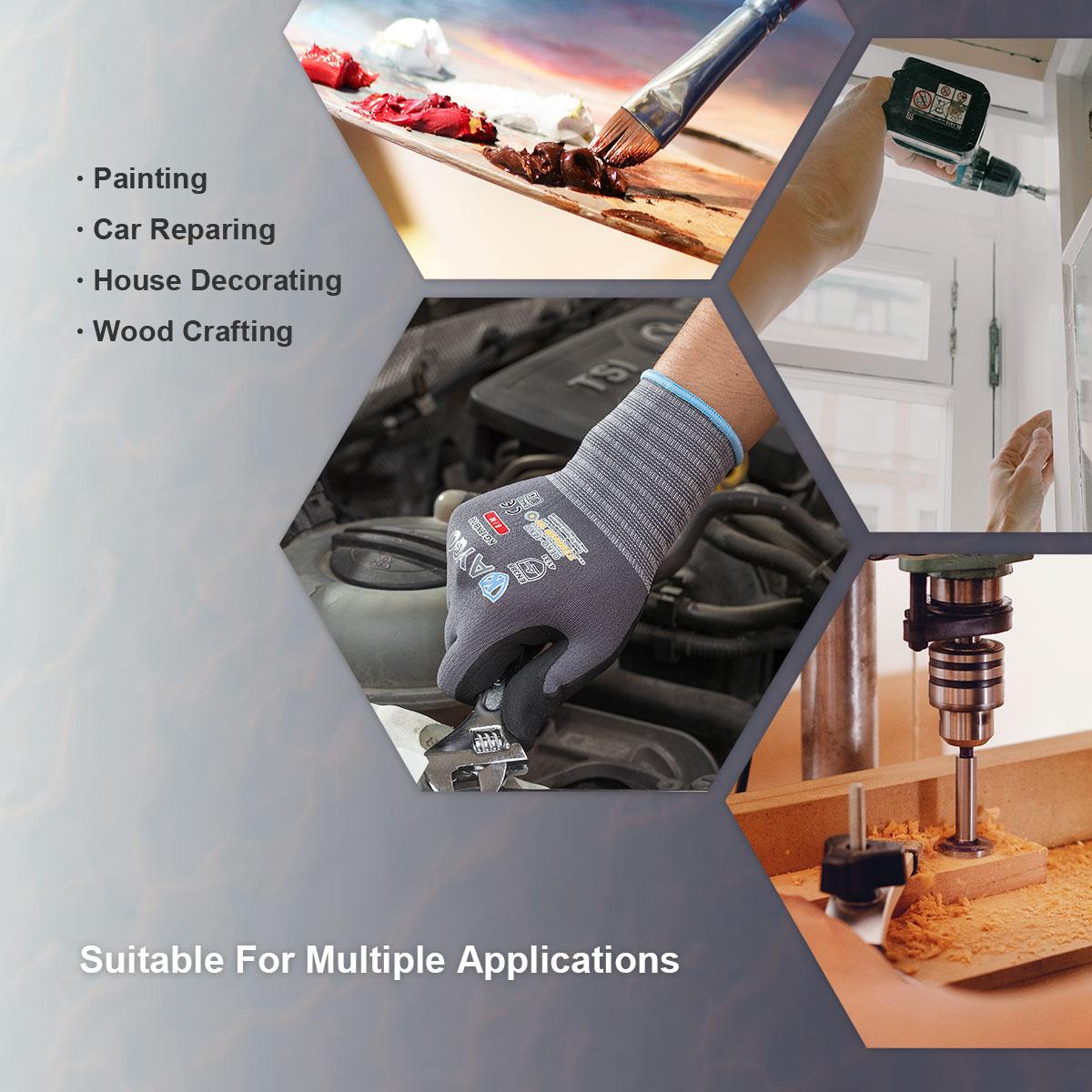 KAYGO Safety Work Gloves MicroFoam Nitrile Coated, KG18NB,Seamless Knit Nylon Glove with Black Micro-Foam Nitrile Grip, Ideal for General Purpose, Automotive, Home Improvement