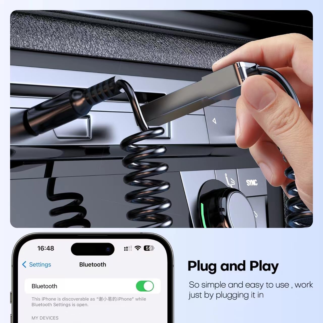 Aux to  5.3 Adapter,USB-3.5mm Aux Audio Adapter Receiver with Built-in Mic for Hands-Free Calls,Plug and Play  Receiver,Compatible with  Speaker and  Audio