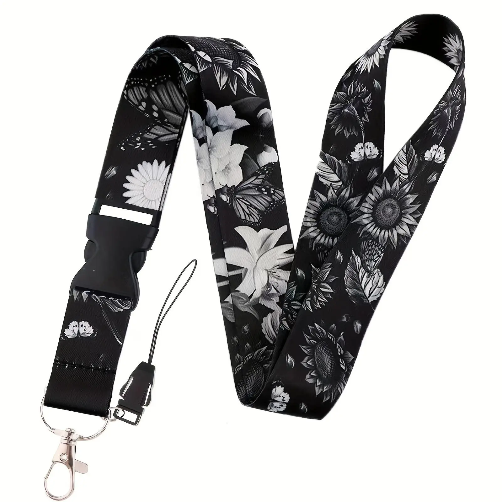 Women Teachers' 2D Pattern Print Fabric Strap Lanyard - 1pc Quick Release Buckle Id Holder for Keys/Wallets, Cute Sunflower Lily Cell Phone Strap Gift