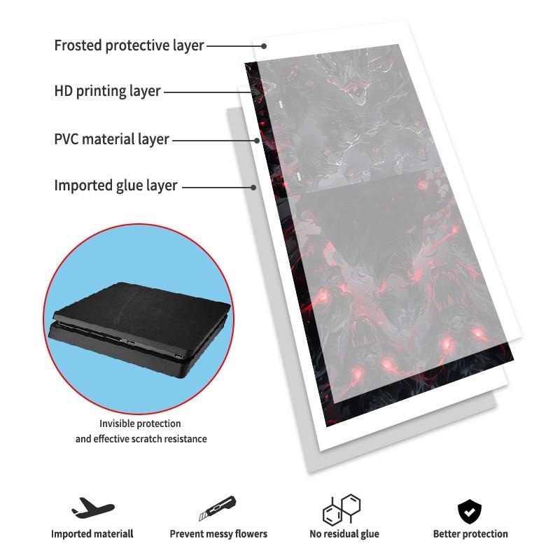 Hooded Wanderer Red Eyes Shadow Creature Dark Fantasy Art Vinyl Skin Cover for PS4 Slim Console and Wireless Controllers, Waterproof, Scratch-Proof & Long Lasting, Removable Without Residue Game Console Decor Sticker