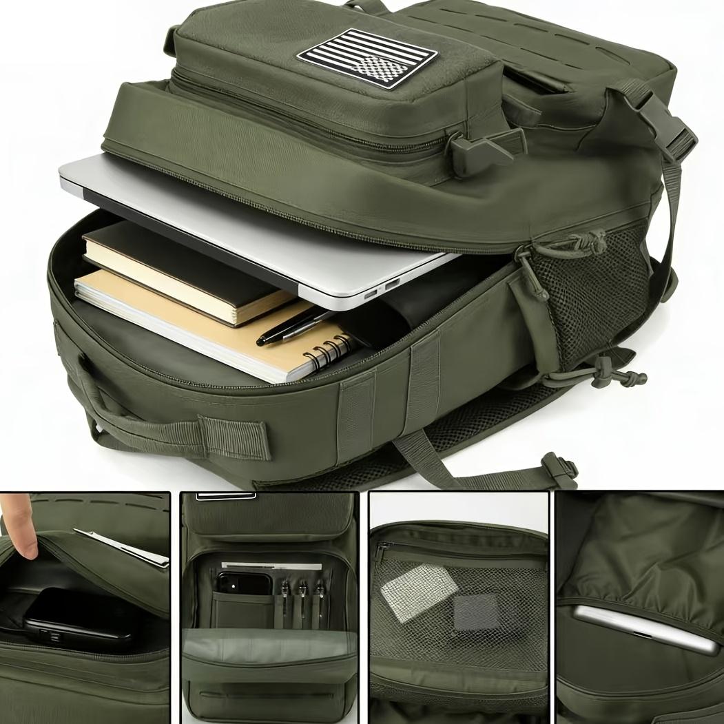 6.6gal Tactical Style Travel Backpack, Molle Daypack for Outdoor Hiking Camping Trekking, 180° Flat Open Weekend Bag with Laptop Compartment And Dual Cup Holders, Heavy Duty Gym Sports Pack