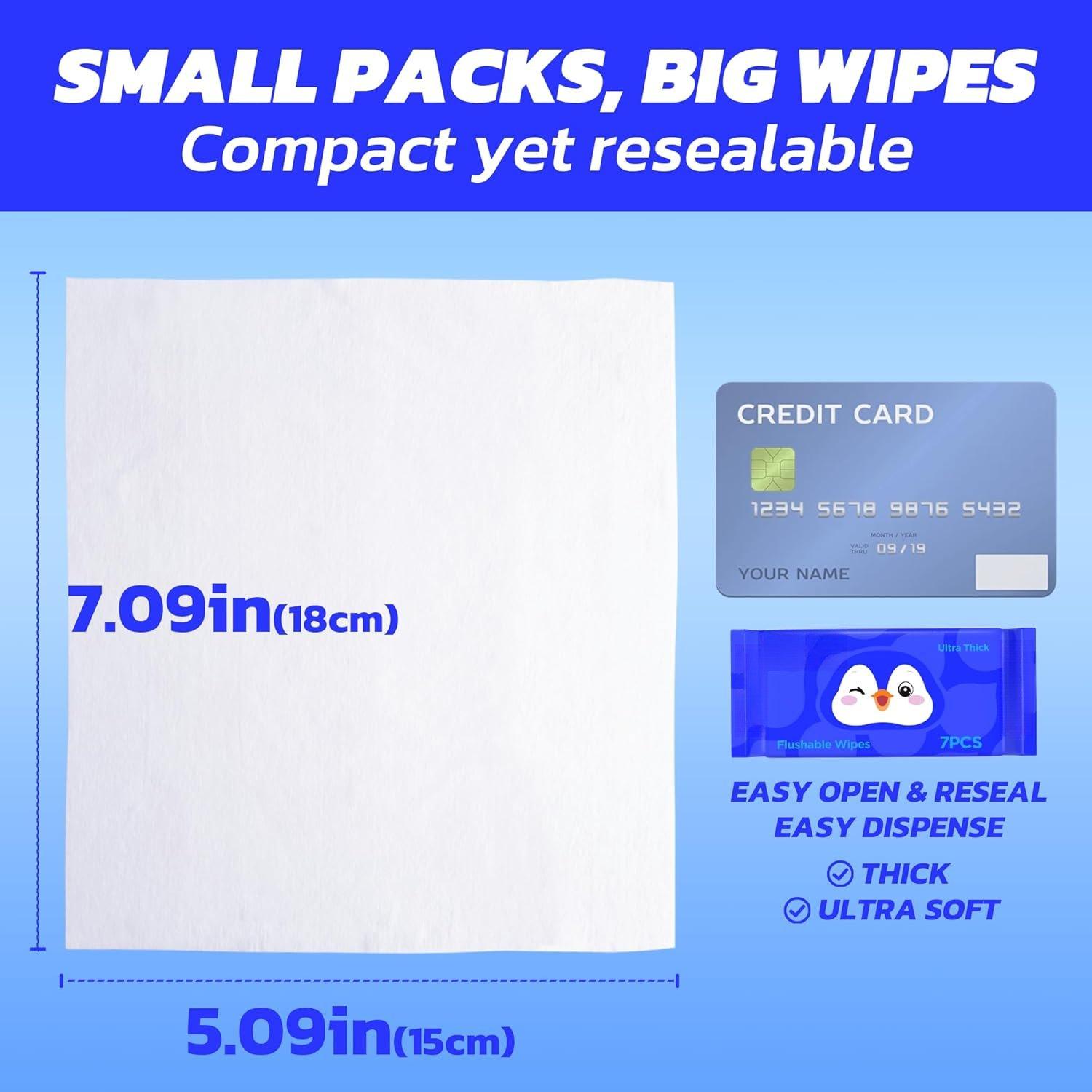-the-Go Flushable Wipes, Unscented &  | 99% EDI Purified Water Wipes for  ,Travel Essentials for Adults & ,Septic and Sewer Safe, 8 Pack 56 Wipes