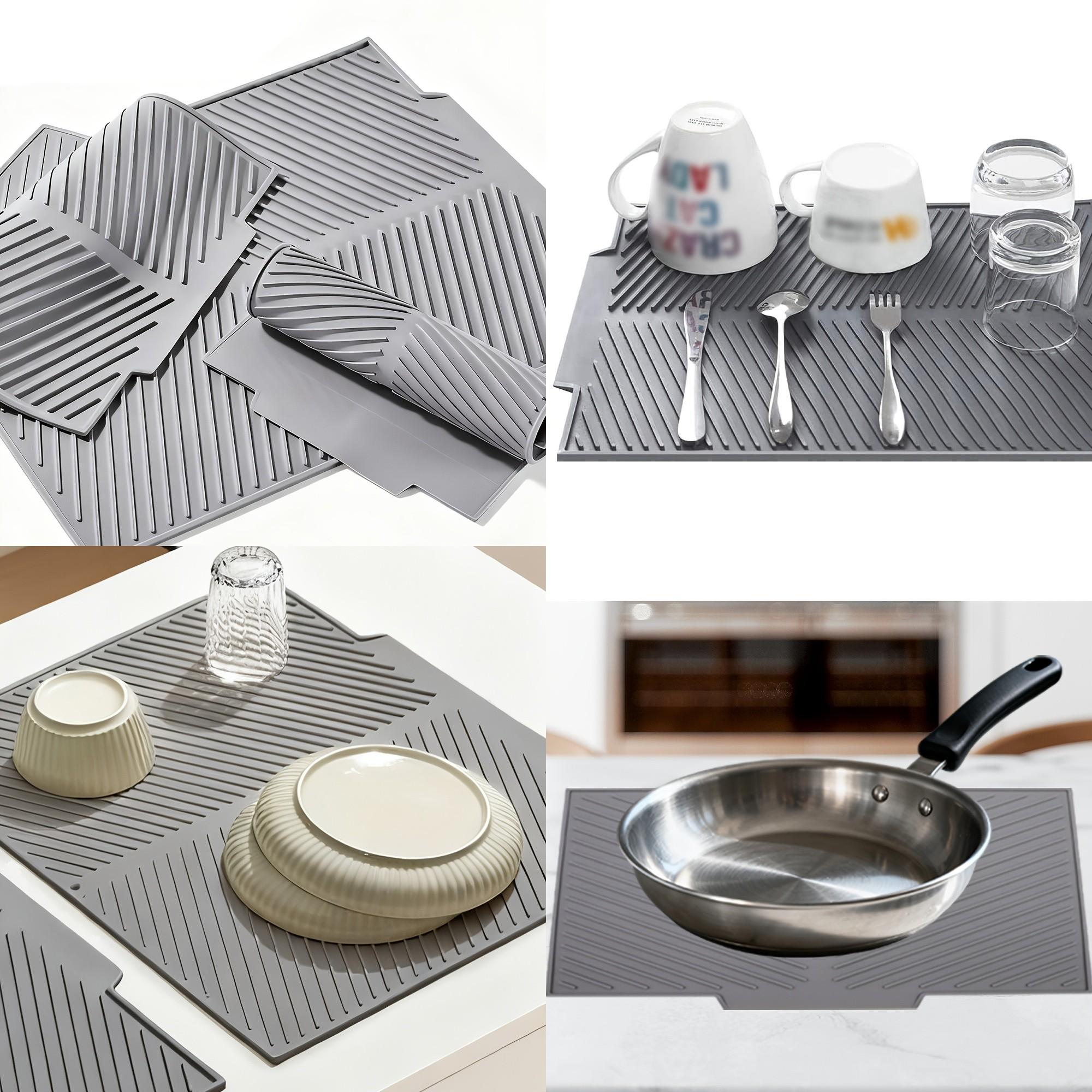 1pc Multifunctional Silicone Kitchen Drain Mat - Non-Slip, Quick-Dry, Heat-Resistant Dish Drying Mat with Water-Control Design, Grey - Ideal for Countertop, Bar & Sink Use