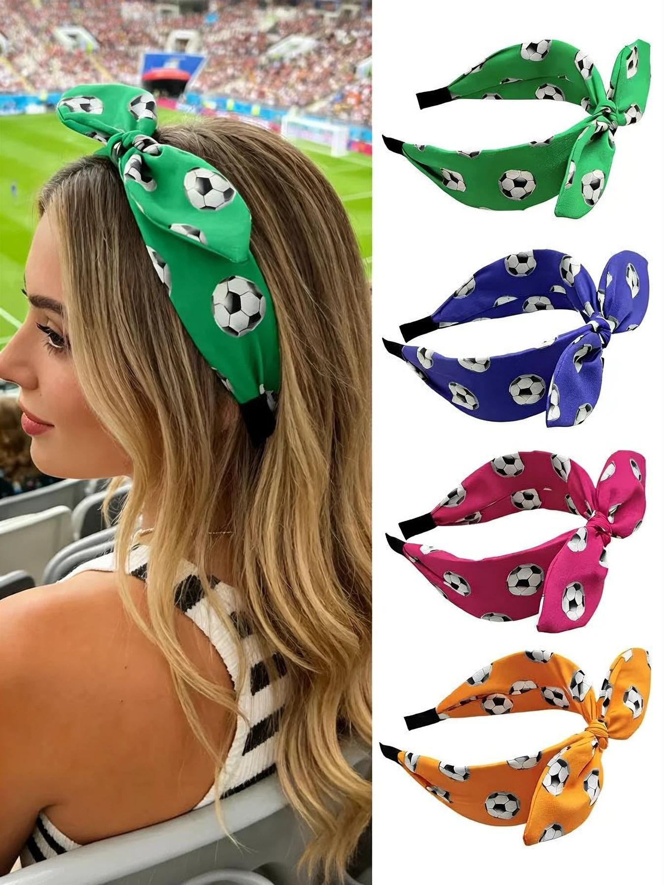 World Cup Football Print Hairband, Butterfly Knot Rabbit Ear Headband, Sports Game Accessory, Stylish and Fun Hair Decor