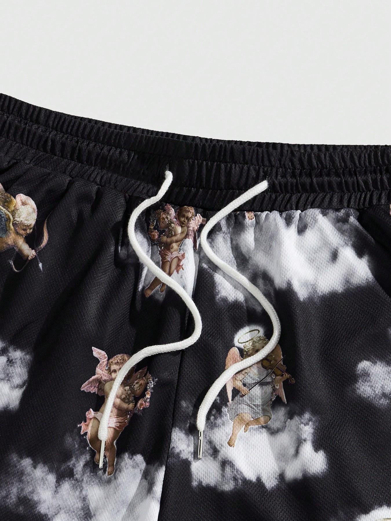 Men's Summer Shorts, Breathable Angel Sports Pants, Loose-Fit Casual Shorts, Street Style Graphic Pattern, Comfortable and Stylish