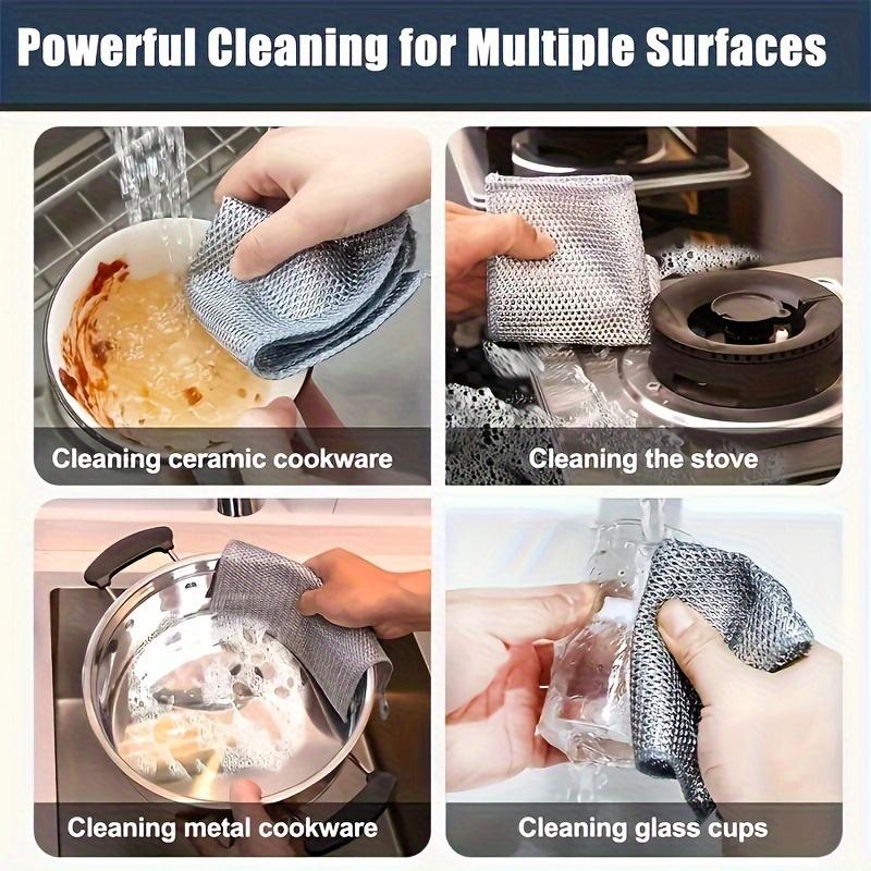 50 Pieces Modern Stainless Steel Kitchen Scrubbers - Scratch-Resistant, Reusable Knitted Cloths for Wet & Dry Dish, Pot and Pan Cleaning - Anti-Pilling Home Care Sponges & Scouring Pads